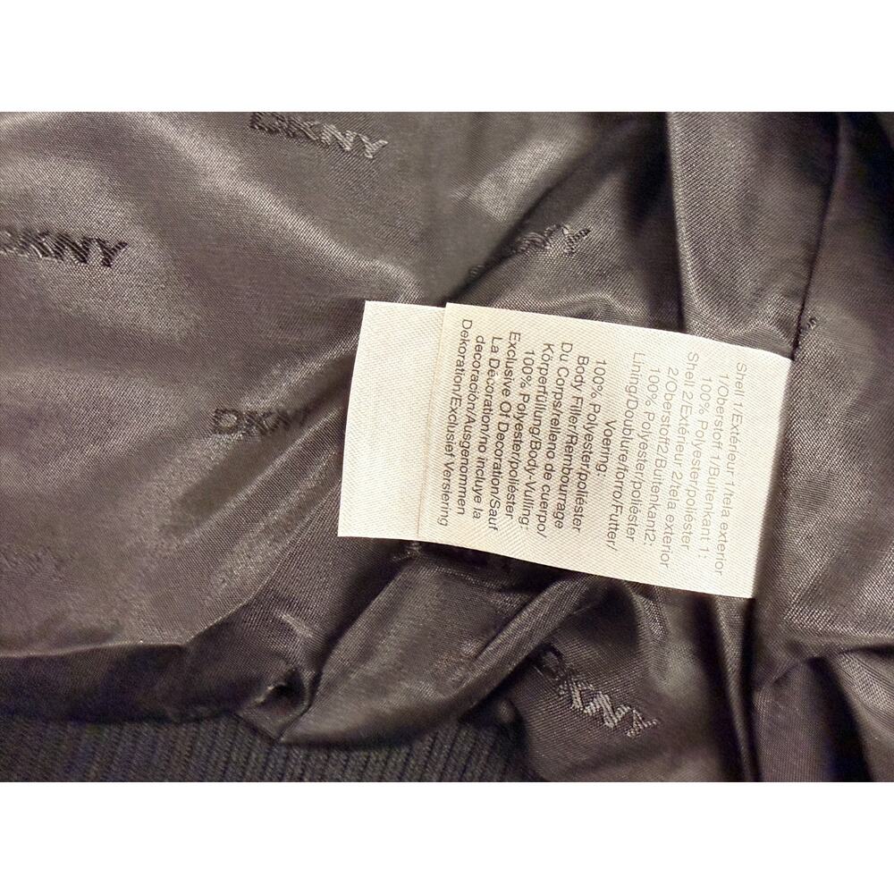 DKNY Bomber Jacket Women Large Black Full Zip Faux Fur Sleeve Cropped Winter NWT - Picture 9 of 11